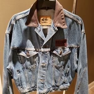 Women's leather collar jean jacket